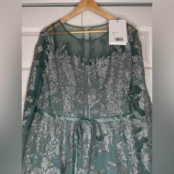 Mac Duggal Women's Embellished Bow Belt Illusion Long Sleeve A Line Dress 20337 - Picture 5 of 14